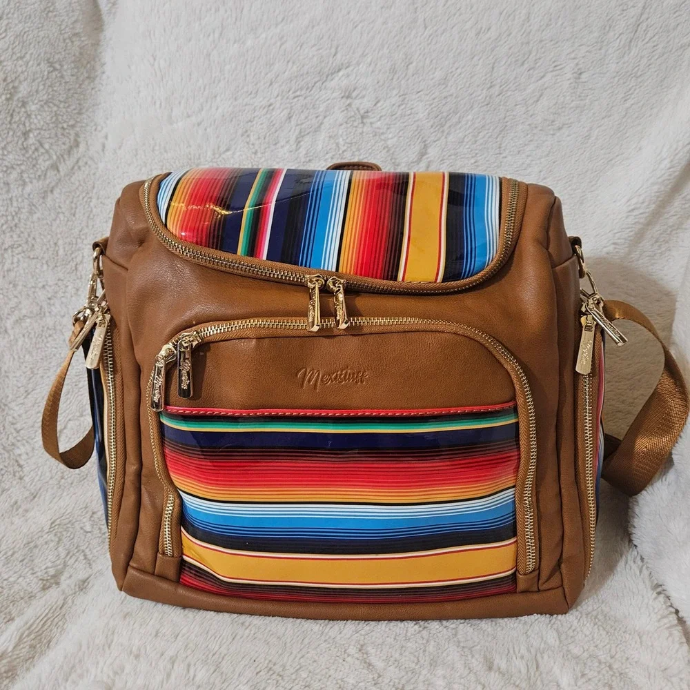 Mexistuff Brown Serape Stripe Convertible Diaper Bag Backpack Crossbody Set